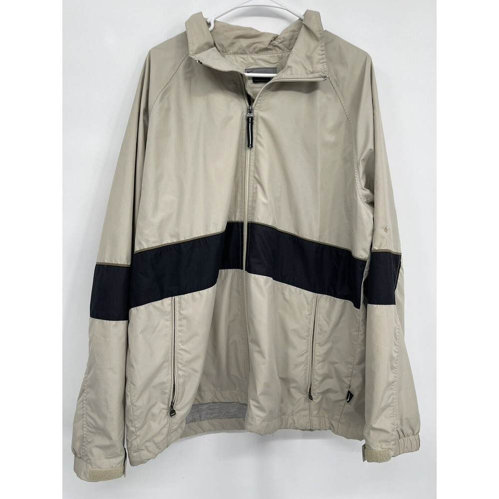 Nike Large Windbreaker Jacket Mens Tan Beige Black Colorblock Full Zip Lined